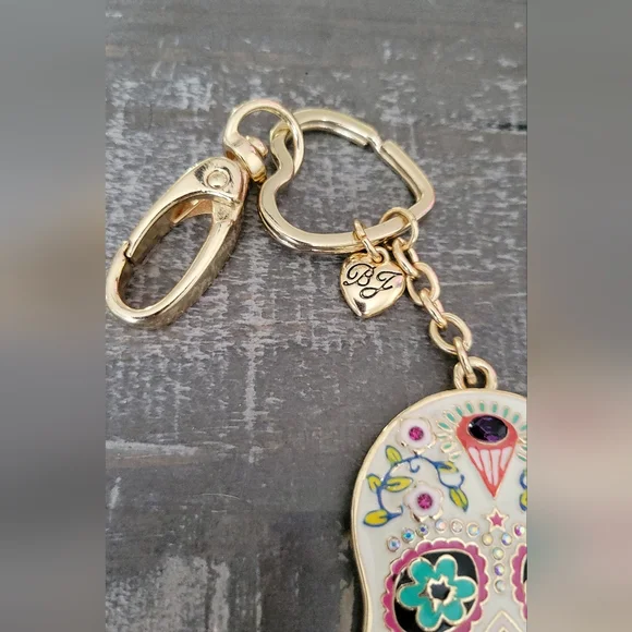 Betsey Johnson Rare Glitter Crystal Skull Key Chain - Picture 8 of 11